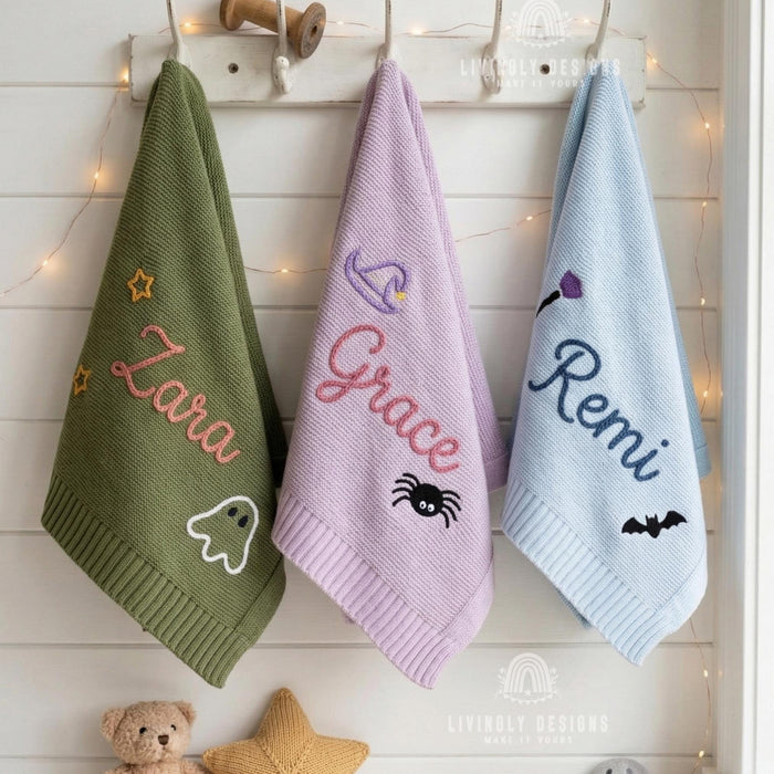 Personalized Cozy Halloween Hand Stitch Blanket