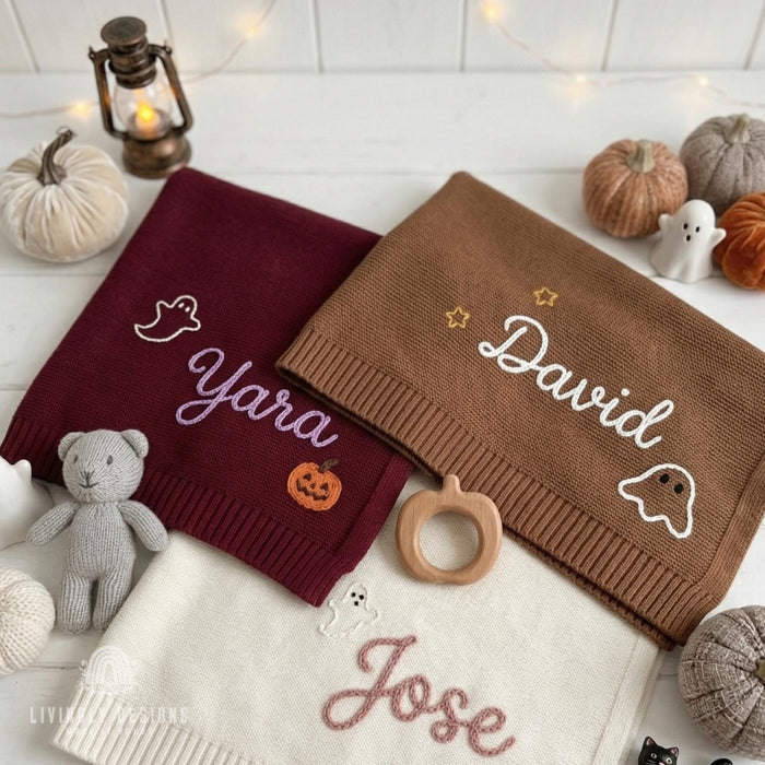 Personalized Cozy Halloween Hand Stitch Blanket