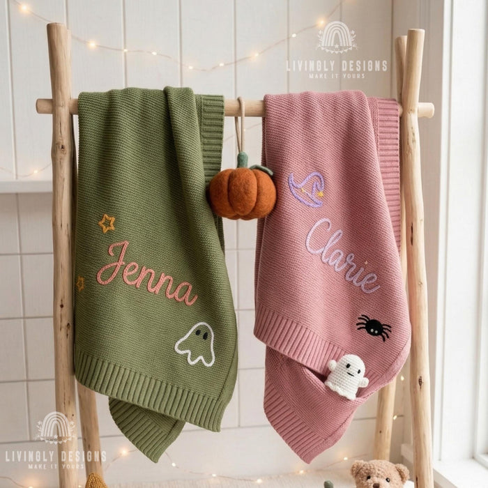 Personalized Cozy Halloween Hand Stitch Blanket