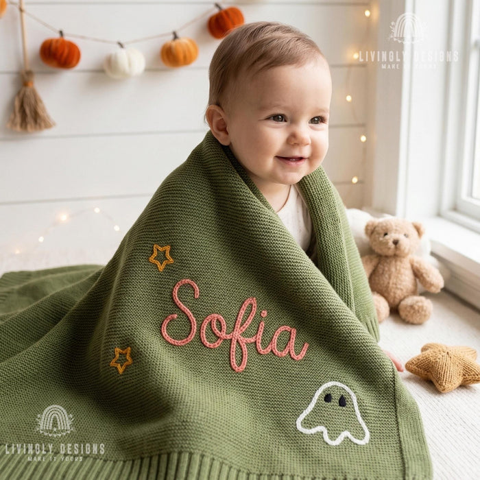 Personalized Cozy Halloween Hand Stitch Blanket
