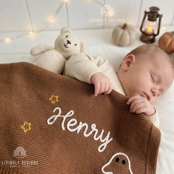 Personalized Cozy Halloween Hand Stitch Blanket