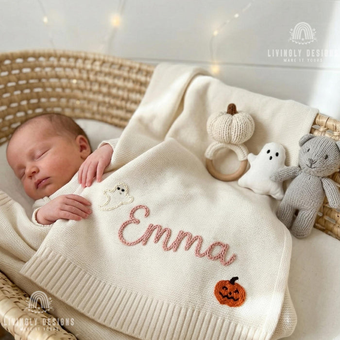 Personalized Cozy Halloween Hand Stitch Blanket