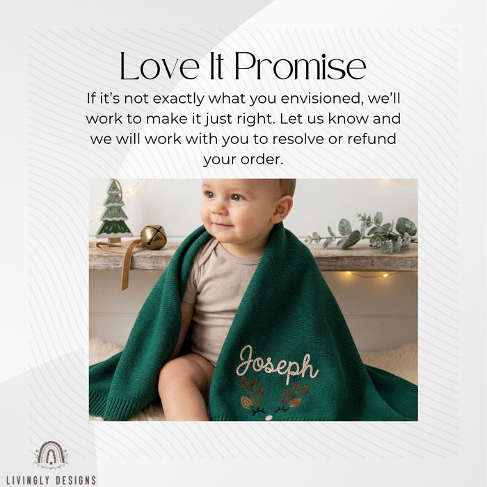 Custom Reindeer Name Blanket – Soft Personalized Baby Knit Gift