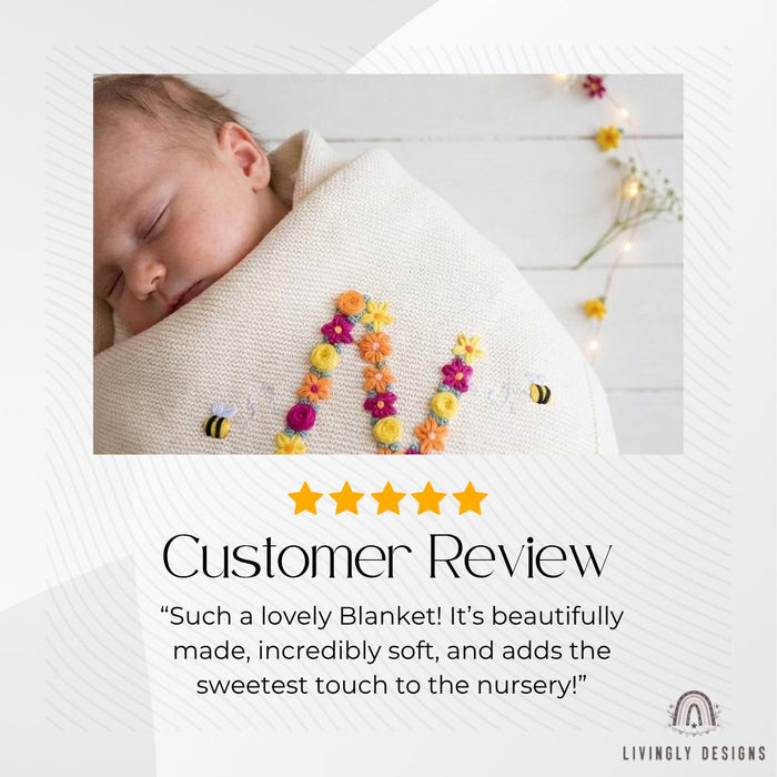 Custom Bee & Autumn Flower Name Blanket