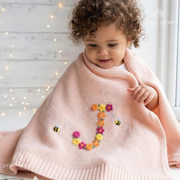 Custom Bee & Autumn Flower Name Blanket