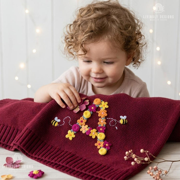 Custom Bee & Autumn Flower Name Blanket