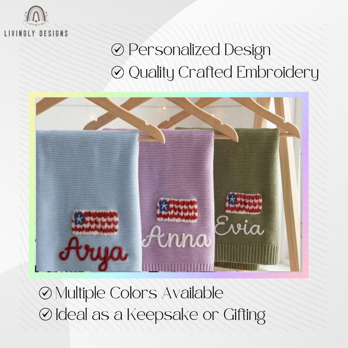 Custom USA Flag Name Blanket – Personalized Patriotic Baby Knit Throw