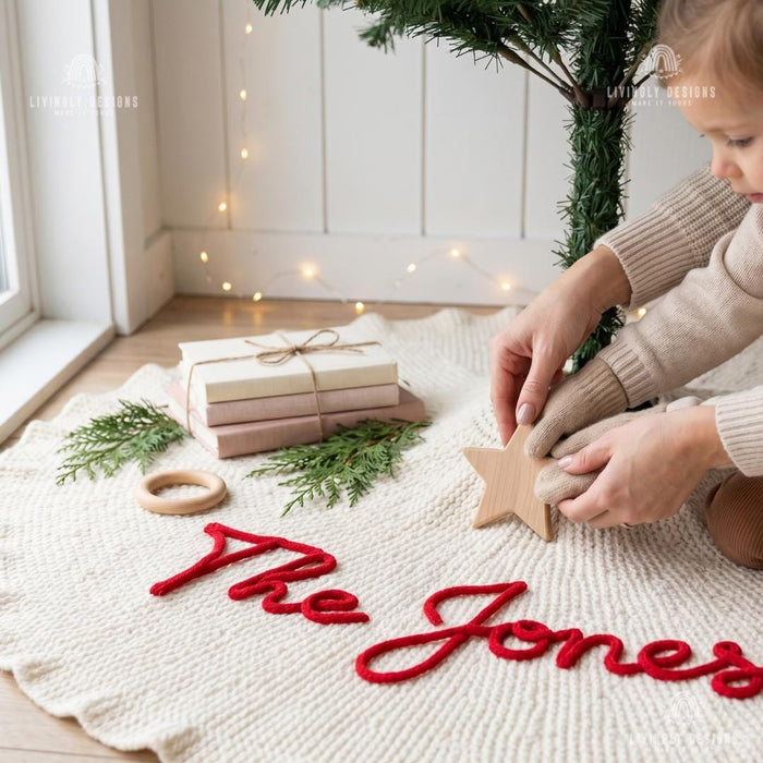 Custom Name Christmas Tree Skirt Holiday Decor