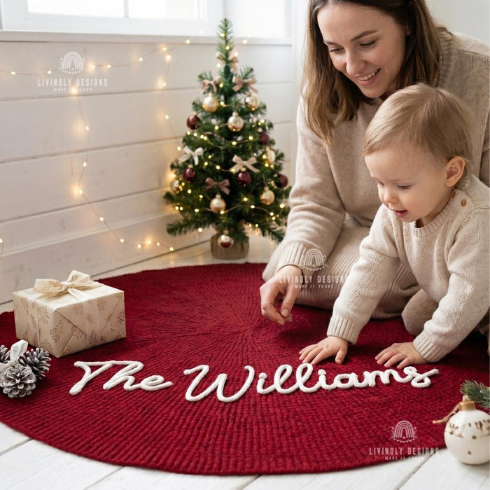 Custom Name Christmas Tree Skirt Holiday Decor