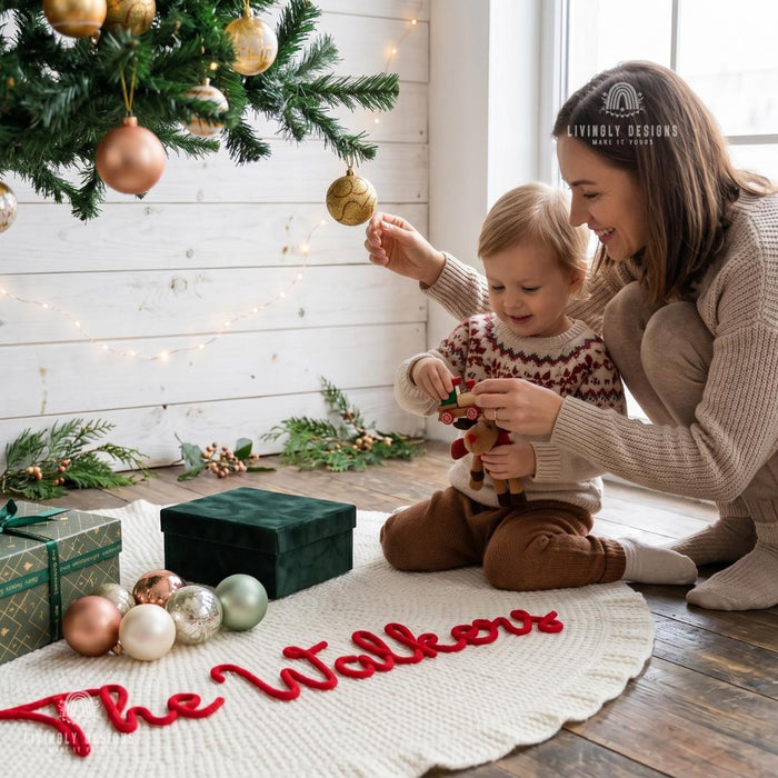 Custom Name Christmas Tree Skirt Holiday Decor