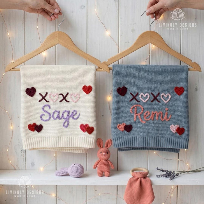 Custom Name Embroidered Blanket with Heart Accent : Personalized Cozy Throw for Babies & Kids | Gift Blanket