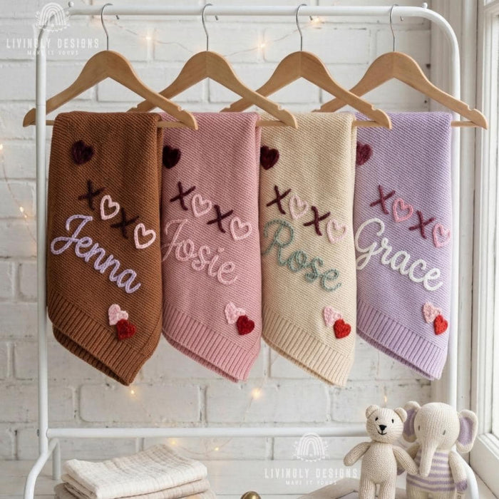 Custom Name Embroidered Blanket with Heart Accent : Personalized Cozy Throw for Babies & Kids | Gift Blanket