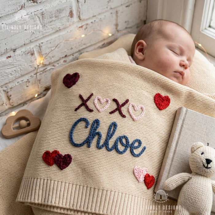 Custom Name Embroidered Blanket with Heart Accent : Personalized Cozy Throw for Babies & Kids | Gift Blanket