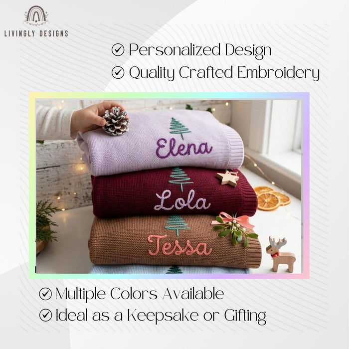 Personalized Holiday Blanket: Custom Squiggle Tree Cozy Throw for Christmas Family Gift