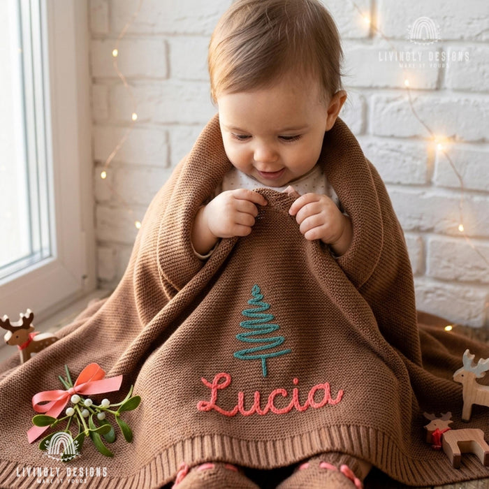 Personalized Holiday Blanket: Custom Squiggle Tree Cozy Throw for Christmas Family Gift