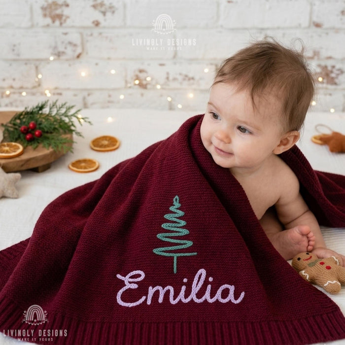 Personalized Holiday Blanket: Custom Squiggle Tree Cozy Throw for Christmas Family Gift