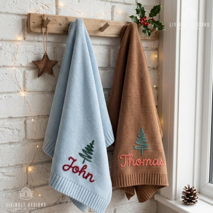 Personalized Holiday Blanket: Custom Squiggle Tree Cozy Throw for Christmas Family Gift