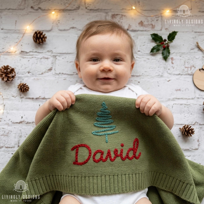 Personalized Holiday Blanket: Custom Squiggle Tree Cozy Throw for Christmas Family Gift