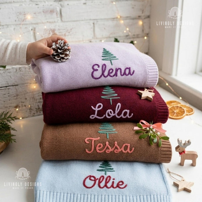 Personalized Holiday Blanket: Custom Squiggle Tree Cozy Throw for Christmas Family Gift