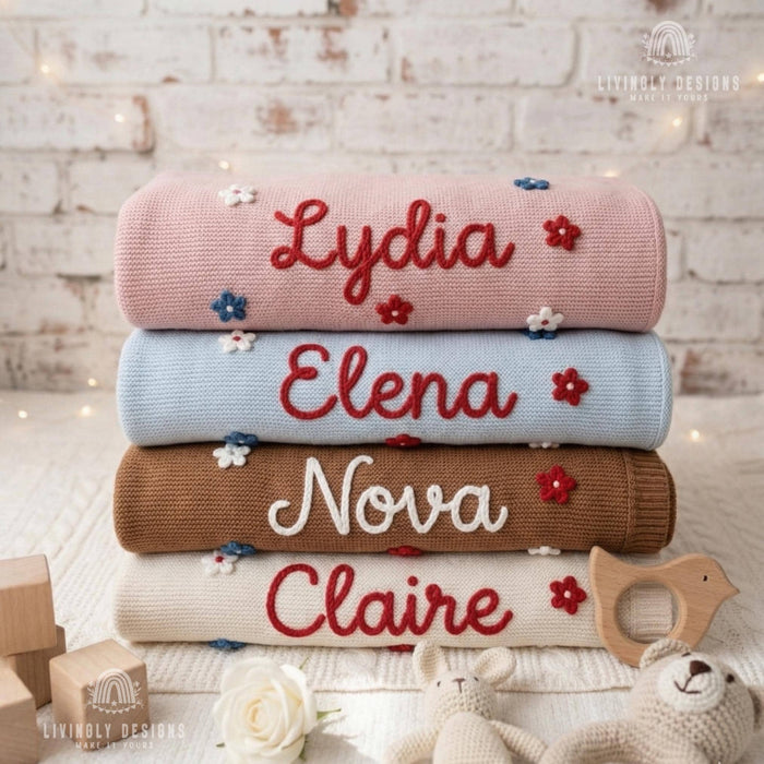 Personalized USA Flower Blanket Home Decor Gift