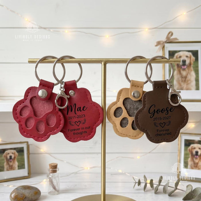 Custom Pet Keepsake Keychain Paw Pendant with Hidden Compartment