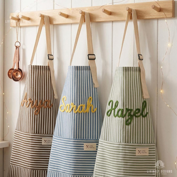 Personalized Chef Apron Elegant Cotton Linen Striped Apron with Name
