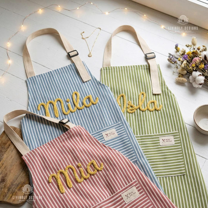 Personalized Chef Apron Elegant Cotton Linen Striped Apron with Name