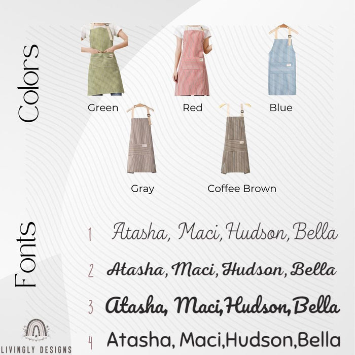 Personalized Chef Apron Elegant Cotton Linen Striped Apron with Name