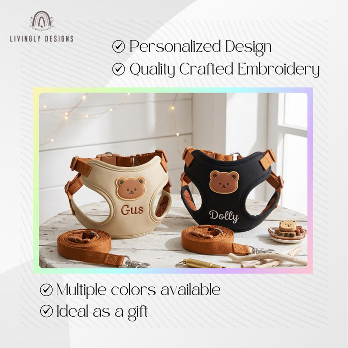 Personalized Dog Walking Set – Bear Harness & Leash with Custom Name