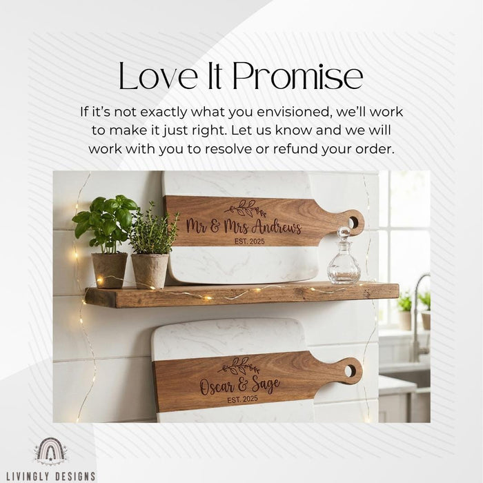 Personalized Acacia Wood Marble Serving Board, Luxury Charcuterie Tray with Handle