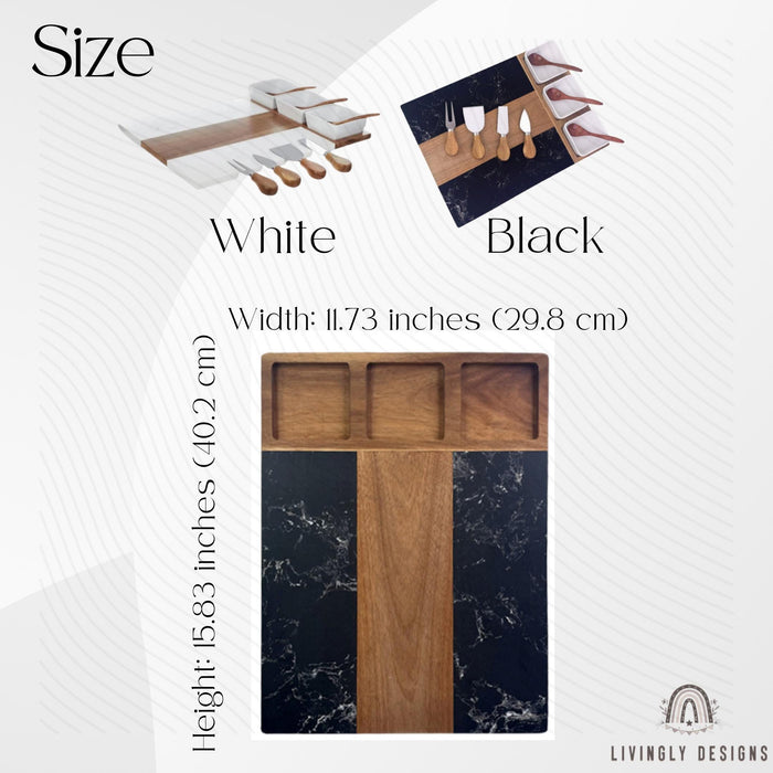 Custom Marble And Wood Charcuterie Board Set with Cheese Knives