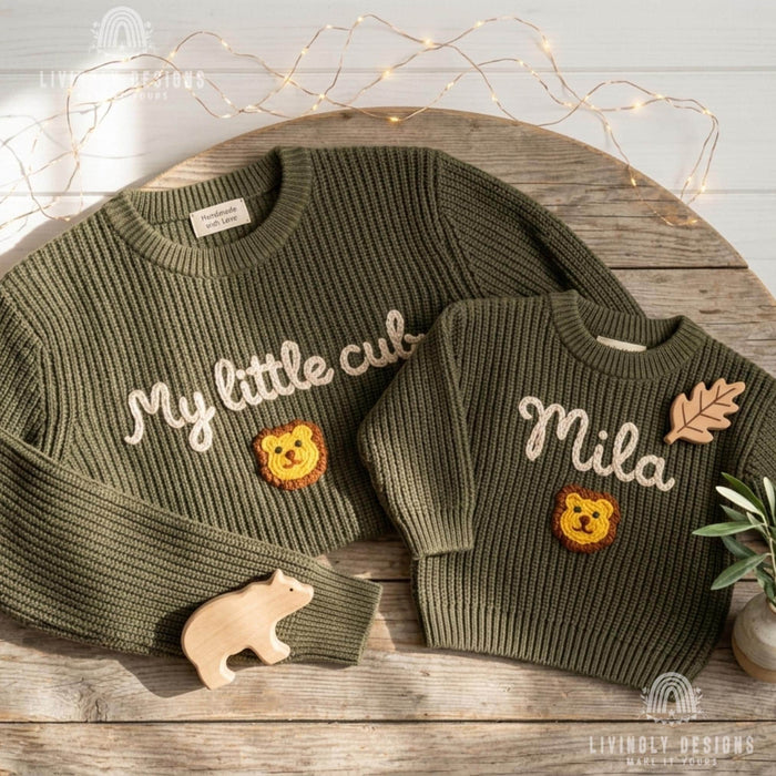 Personalized Father & Child Matching Sweaters | Custom Dad, Father's Day Jumper | Embroidered Family Matching | Custom Name Parent Child