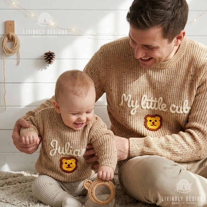 Personalized Father & Child Matching Sweaters | Custom Dad, Father's Day Jumper | Embroidered Family Matching | Custom Name Parent Child