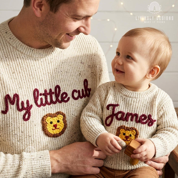 Personalized Father & Child Matching Sweaters | Custom Dad, Father's Day Jumper | Embroidered Family Matching | Custom Name Parent Child
