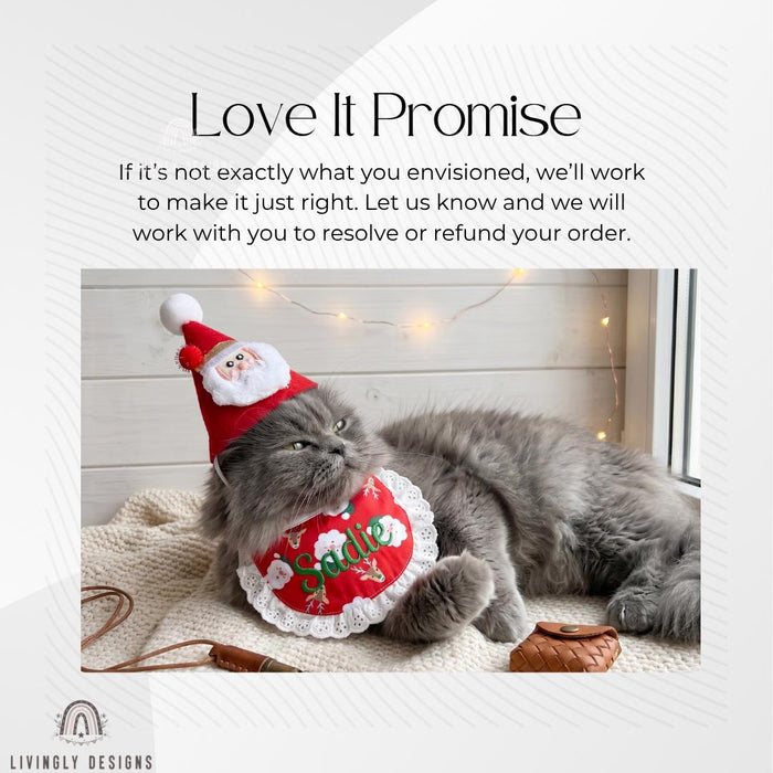 Personalized Christmas Pet Accessory Hat and Lace Bib for Cats & Dogs