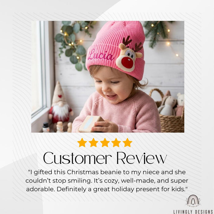 Personalized Name Embroidered Baby Winter Hat with Reindeer