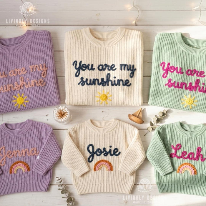 Custom "You Are My Sunshine" Mom and Kids Sweaters | Matching Mother & Child Knit Outfit