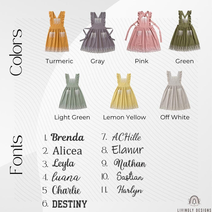 Embroidered Cotton Kitchen Lace Ruffle Apron with Custom Name