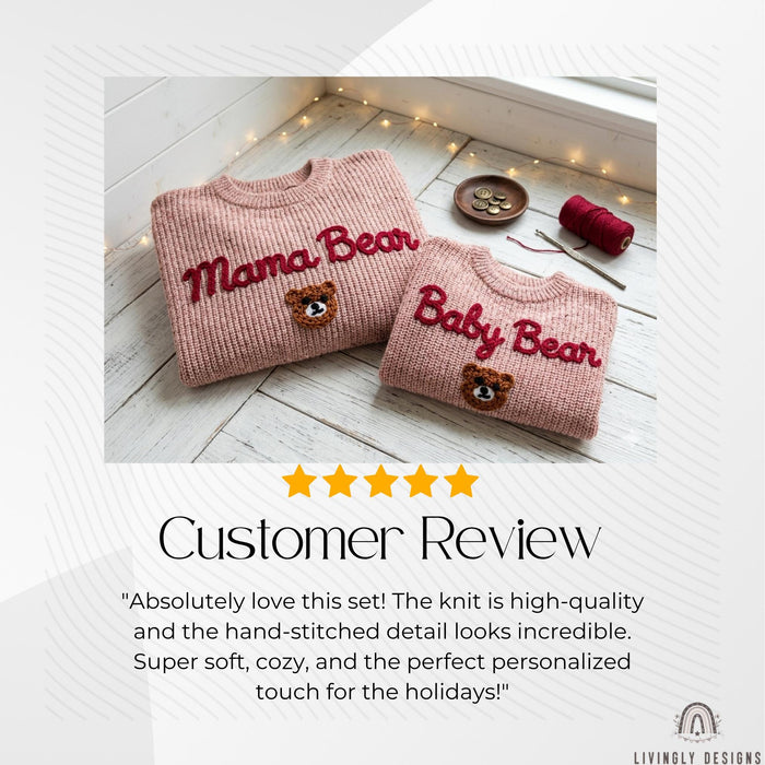 Matching Mama Bear Baby Bear Embroidered Sweaters | Personalized Mom & Baby Cozy Outfit Gift