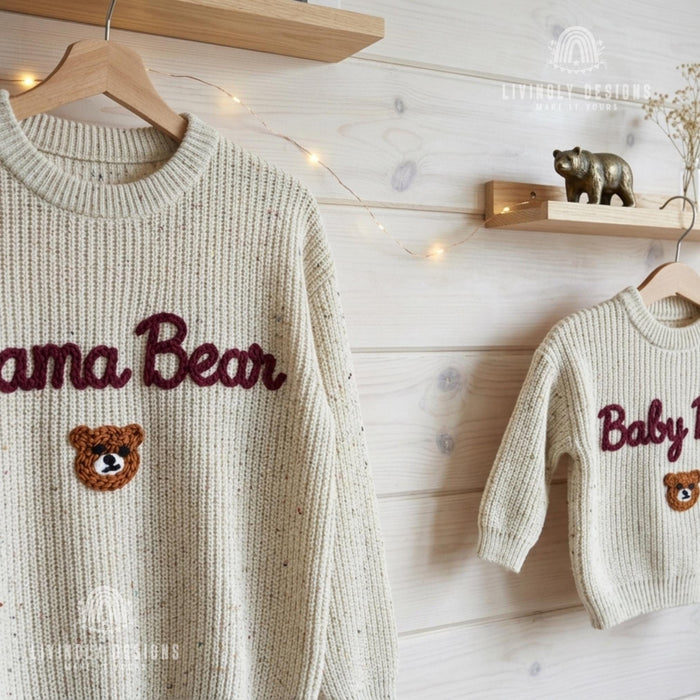 Matching Mama Bear Baby Bear Embroidered Sweaters | Personalized Mom & Baby Cozy Outfit Gift