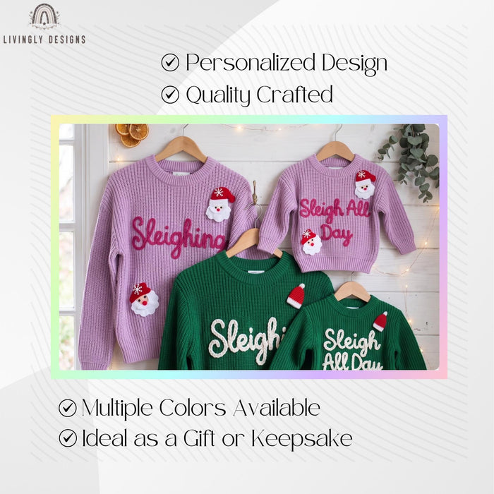 Personalized "Sleighing" Family Christmas Jumpers | Custom Embroidered Matching Parent & Child Sweater