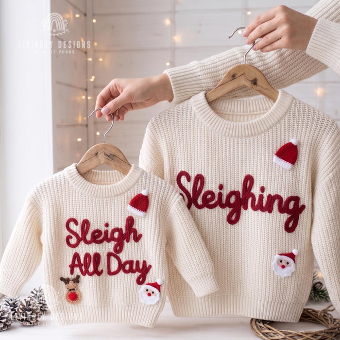 Personalized "Sleighing" Family Christmas Jumpers | Custom Embroidered Matching Parent & Child Sweater