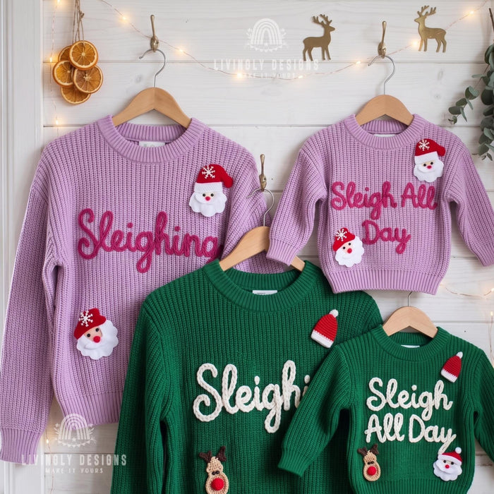 Personalized "Sleighing" Family Christmas Jumpers | Custom Embroidered Matching Parent & Child Sweater