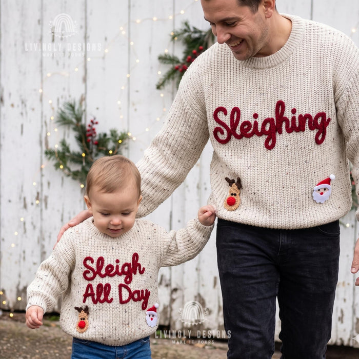 Personalized "Sleighing" Family Christmas Jumpers | Custom Embroidered Matching Parent & Child Sweater