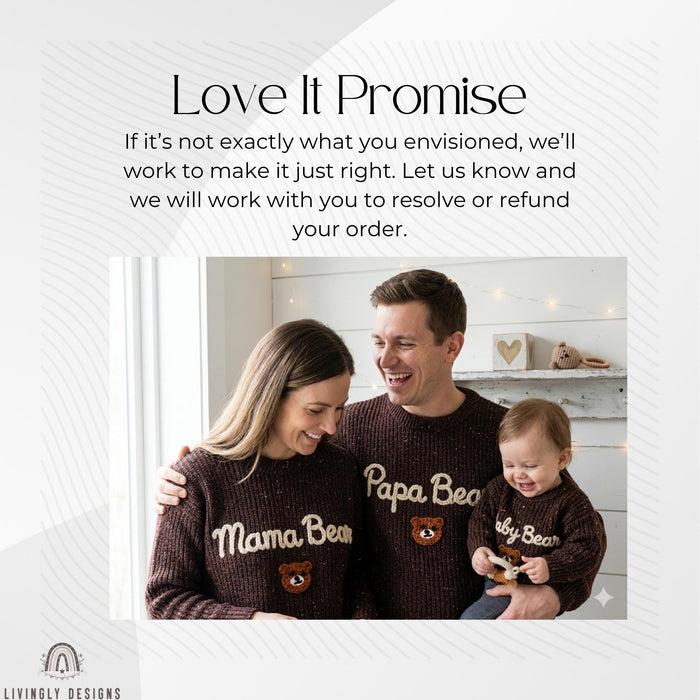 Custom Embroidered Papa Mama & Baby Bear Knit Jumper Cozy Family Gift Set