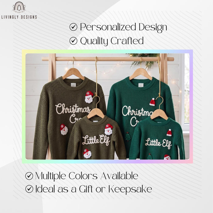 Personalized "Christmas Crew and Little Elf" Family Jumpers | Custom Embroidered Matching Parent & Baby Sweater