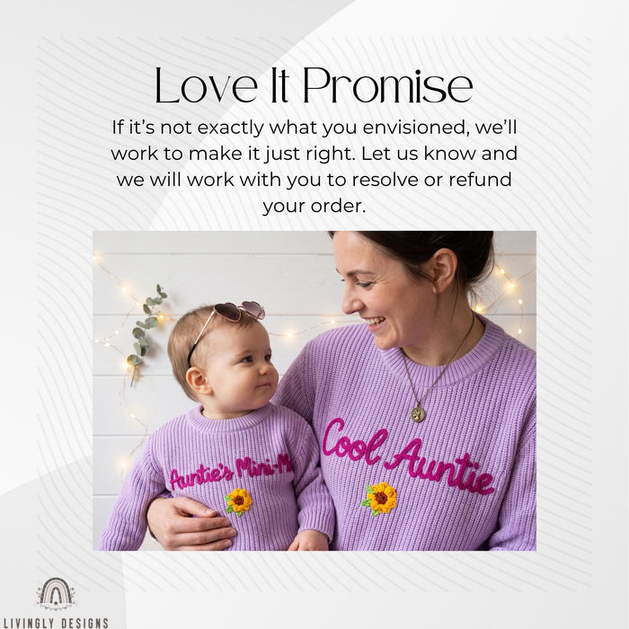 Matching "Cool Auntie and Auntie's Mini-Me" Sweaters | Embroidered Aunt & Niece Knit Jumpers