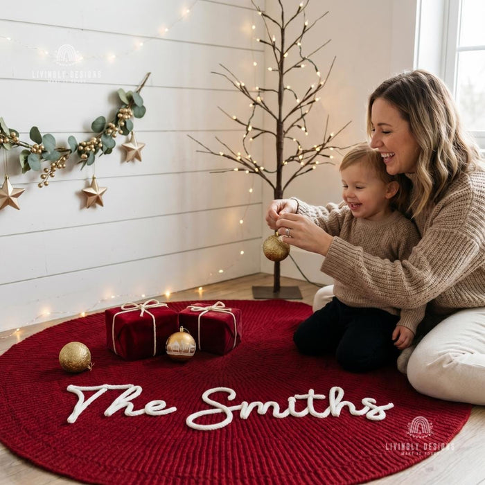 Custom Name Christmas Tree Skirt Holiday Decor