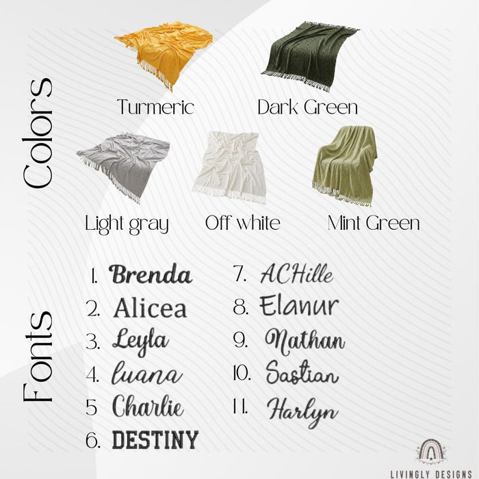 Custom Name Nordic Chenille Blanket, Soft Decorative Throw with Tassel Detail