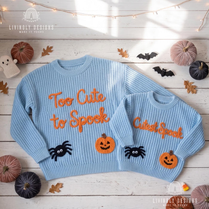 Custom Name or Saying  - Spooky Boo, Tiny Boo Matching Halloween Knit Sweaters